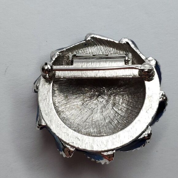 Avon Moonwind Round Enamel Jelly Belly Floral Brooch Scarf Clip Blue Swirl - Picture 5 of 6